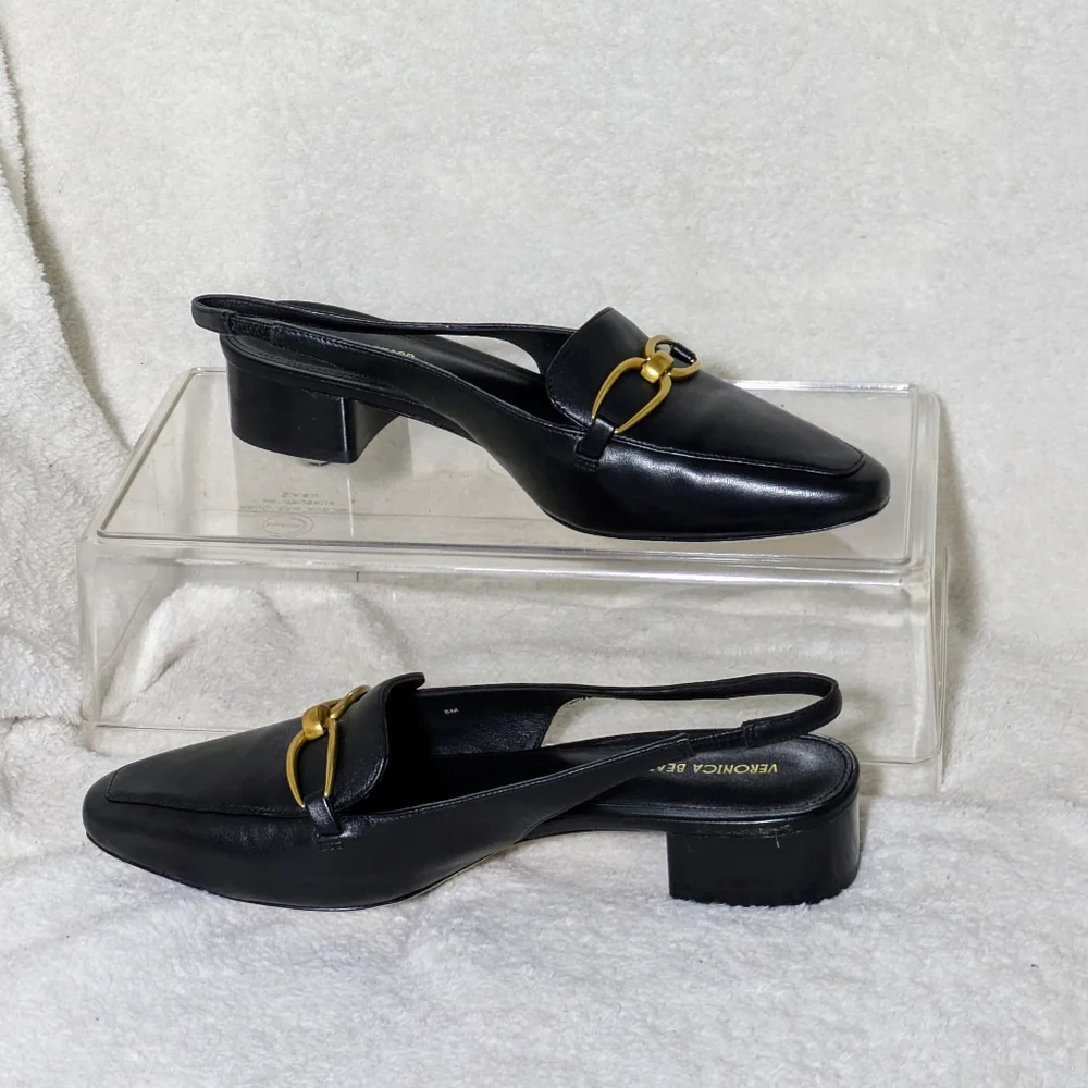 Women's Veronica Beard Casie Slingback Pump, Black, Gold Hardware, EUC 8M no box